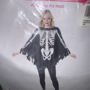 Happy Halloween Skeleton Poncho Halloween Costume, One Size Fits Most Adults